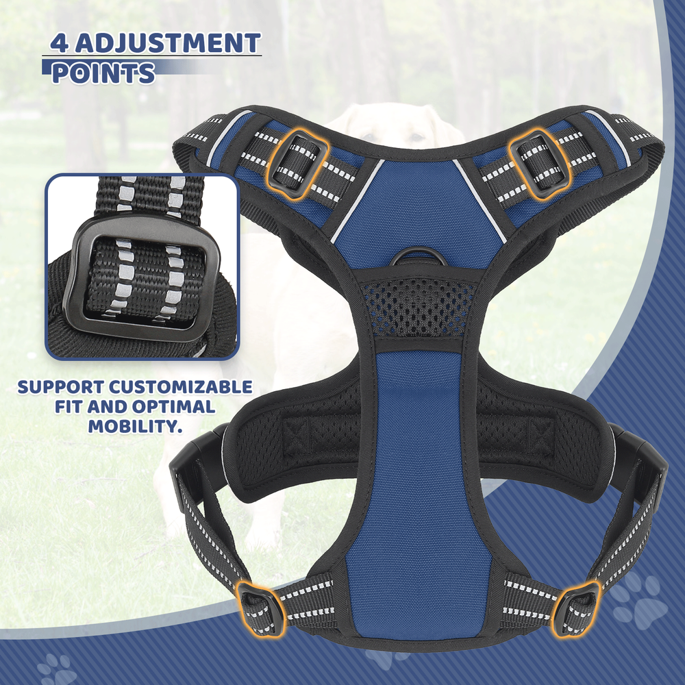 Soft & Comfortable No Pull Reflective Dog Pet Harness Adjustable w/Padded Handle