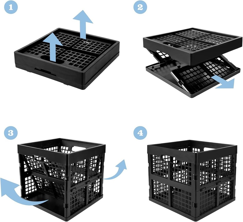 3-Pack Collapsible Plastic Storage Crates Foldable Crates Storage 16L Black