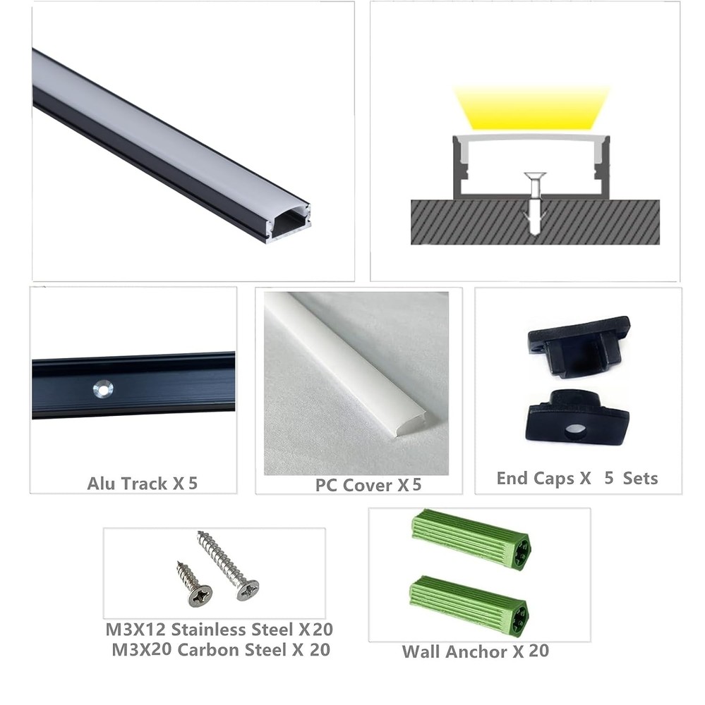 20-Pack 3.28FT Pre-Drilled Countersunk Hole LED Strip U Channel Diffuser,Matte B