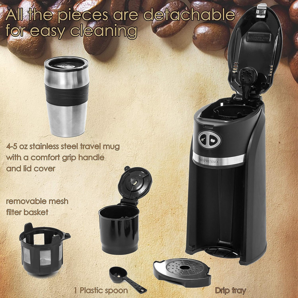 2 in 1 Grind & Brew Automatic Personal Coffee Maker, Automatic Single Serve Coff