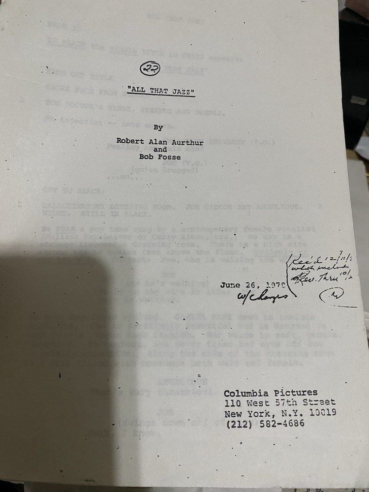“All That Jazz” First Draft Studio Script With Changes