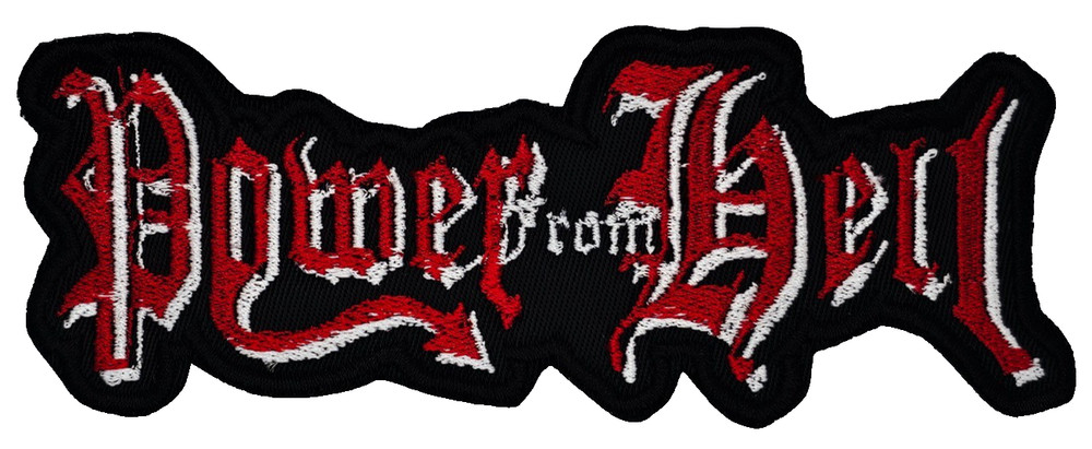 POWER FROM HELL RED AND WHITE (shaped border) EMBROIDERED PATCH
