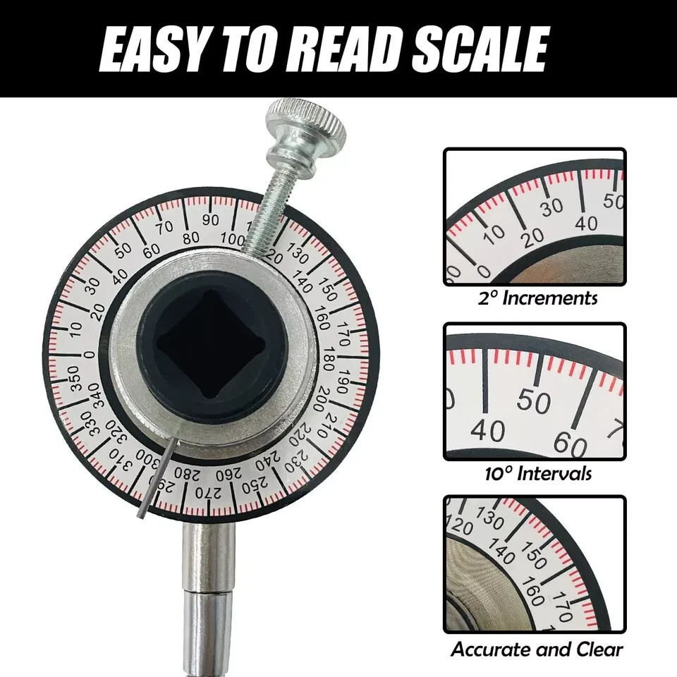 360° Angular Clip-On Torque Gauge 1/2" Drive Torque Meter Angle Torque Wrench