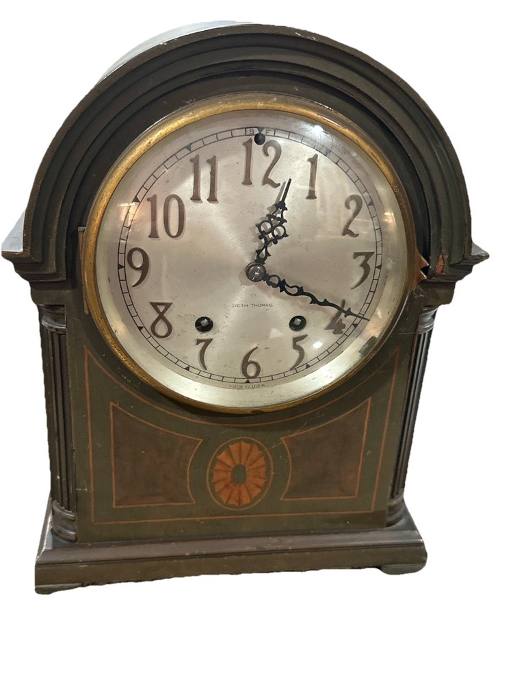 Seth Thomas 3-train Chiming Mantel Clock with Key Untested Original Glass Dome