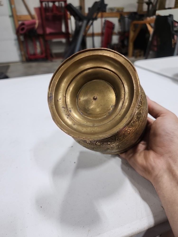 Antique Islamic Brass Basin Bowl engraved & Pierced Calligraphy Script c19th