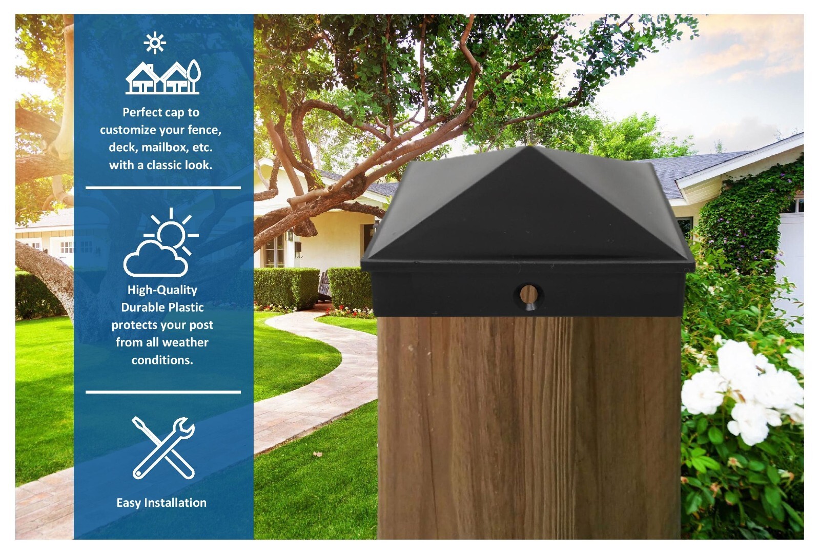 Plastic Pyramid 5x5 Nominal (4-1/2"x4-1/2") Fence Post Cap with Pre-Drilled Hole