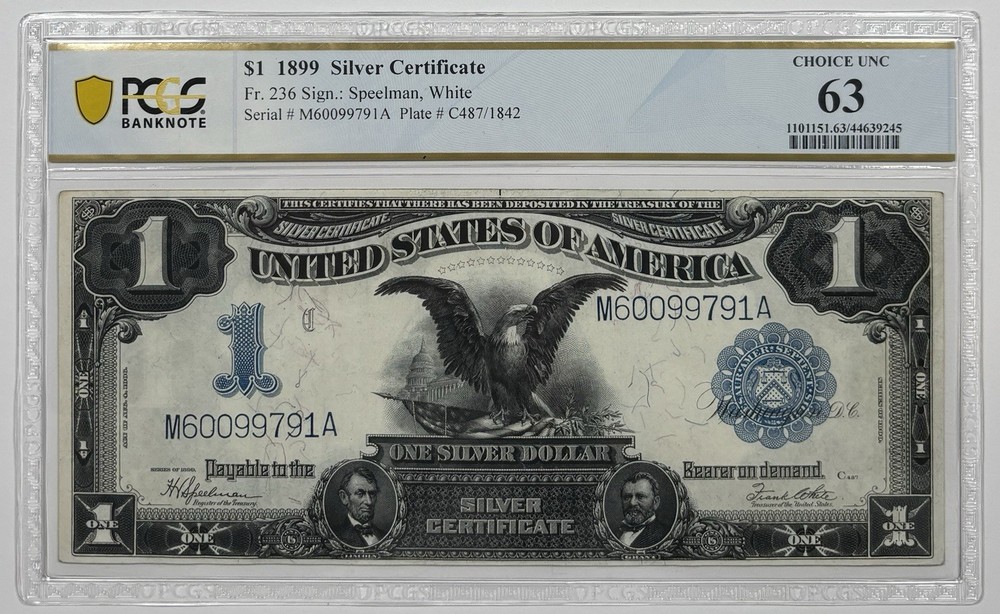 1899 $1 SILVER CERTIFICATE BLACK EAGLE FR#236 PCGS UNC 63