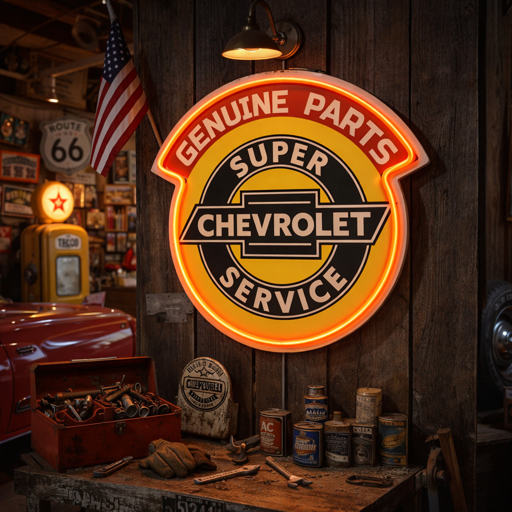 Chevrolet Genuine Parts Super Service LED Sign Vintage Garage Wall Decor