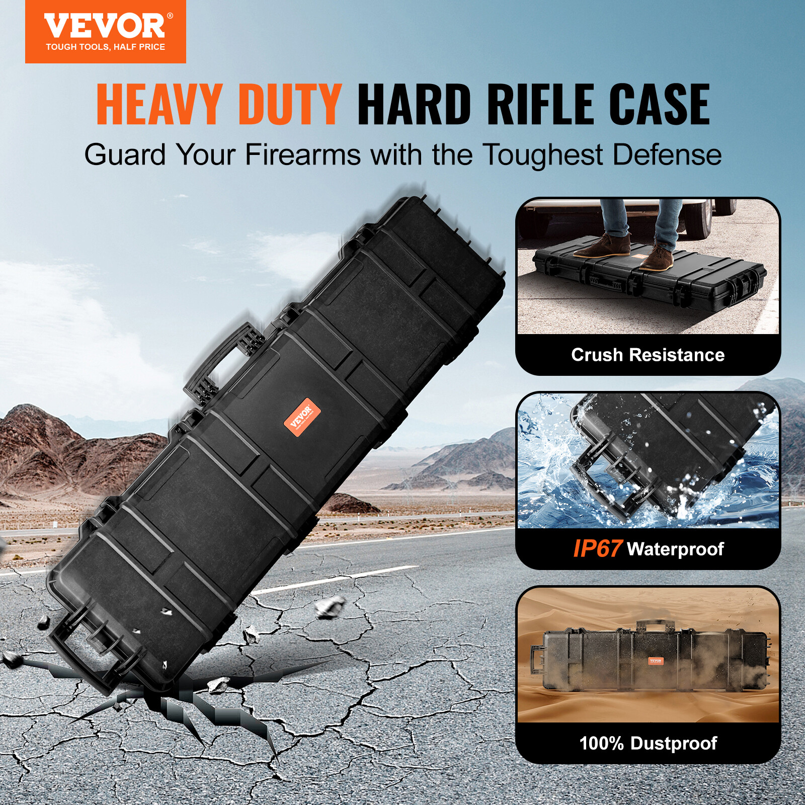 VEVOR Rifle Case Rifle Hard Case 50 inch with 3 Layers Fully-protective Foams