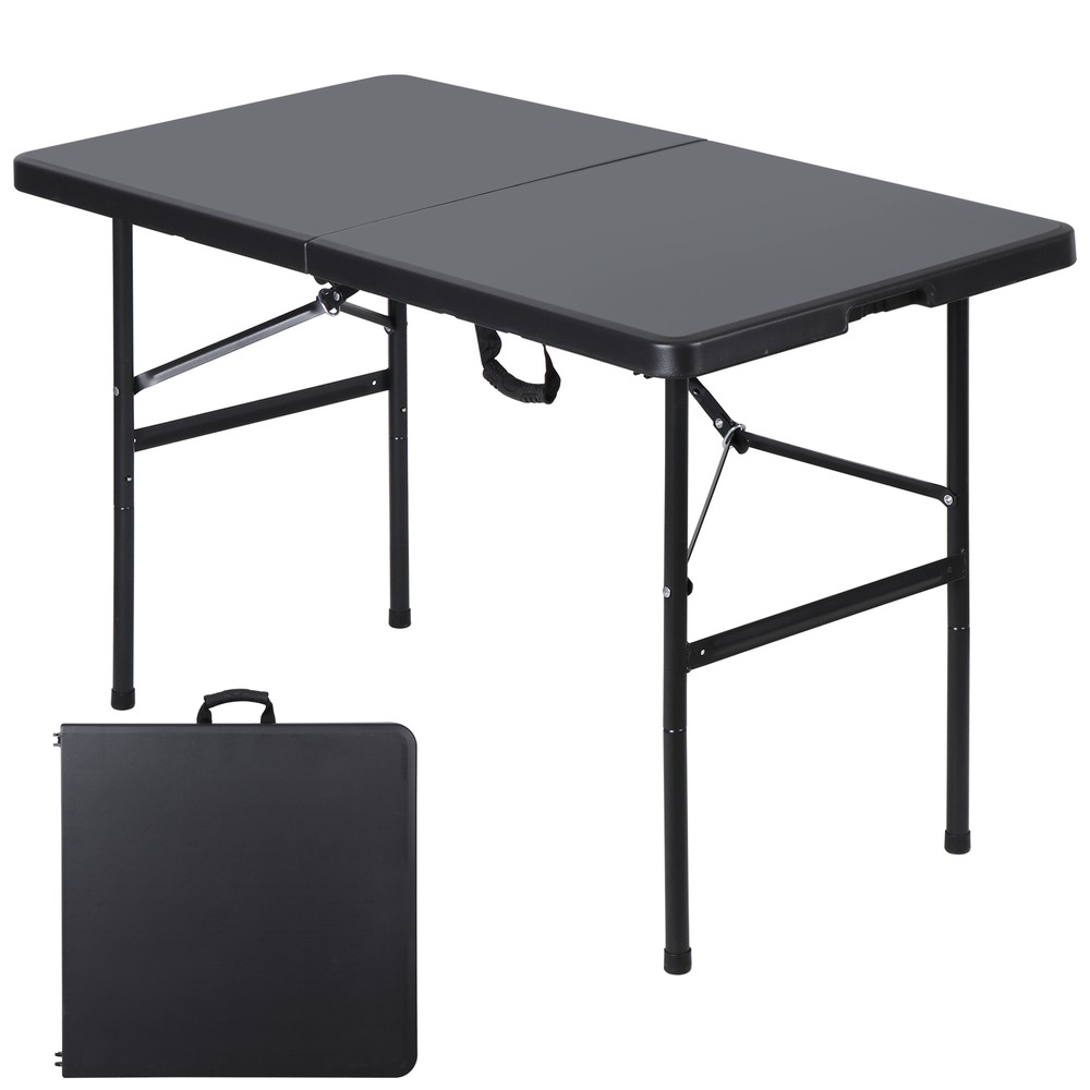 2PCS Folding Table 4FT Fold-in-Half Utility Dining Table for Camping w/ Handle