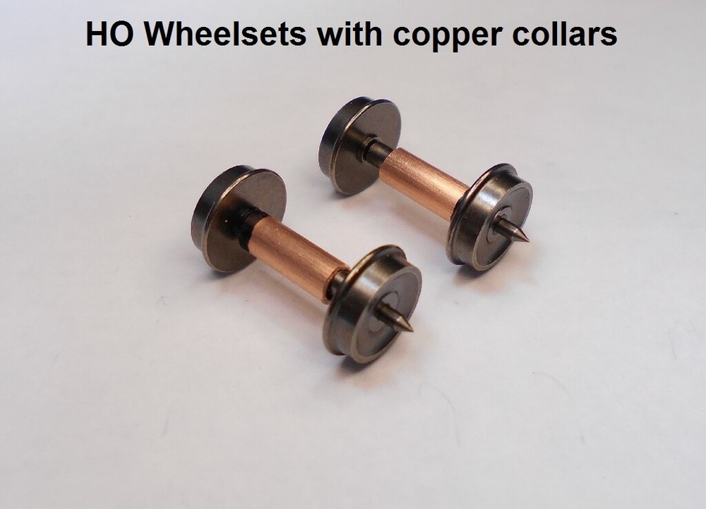 HO Electrical Pick Up Wheels 36" Smooth Back:2 Wheel Sets with 2 Copper collars
