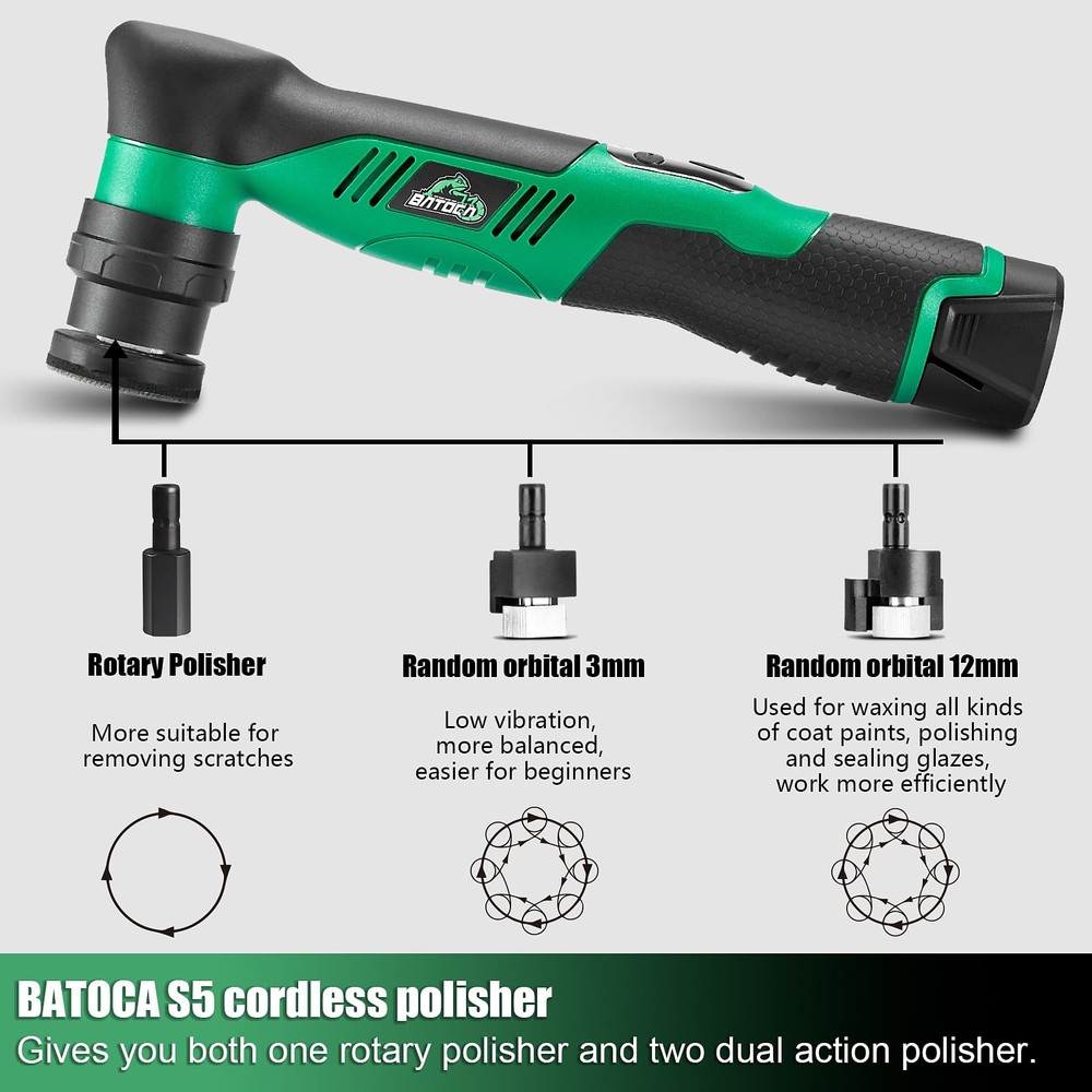 BATOCA S5 Cordless Car Buffer Polisher Sander Dual Action & Mini, Black