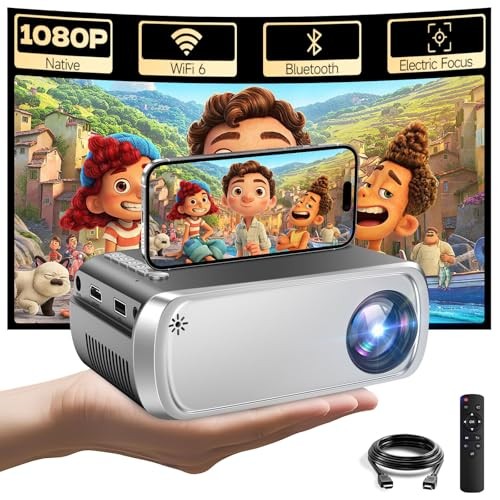 Projector with WiFi and Bluetooth, Mini Projector for iPhone silver gray