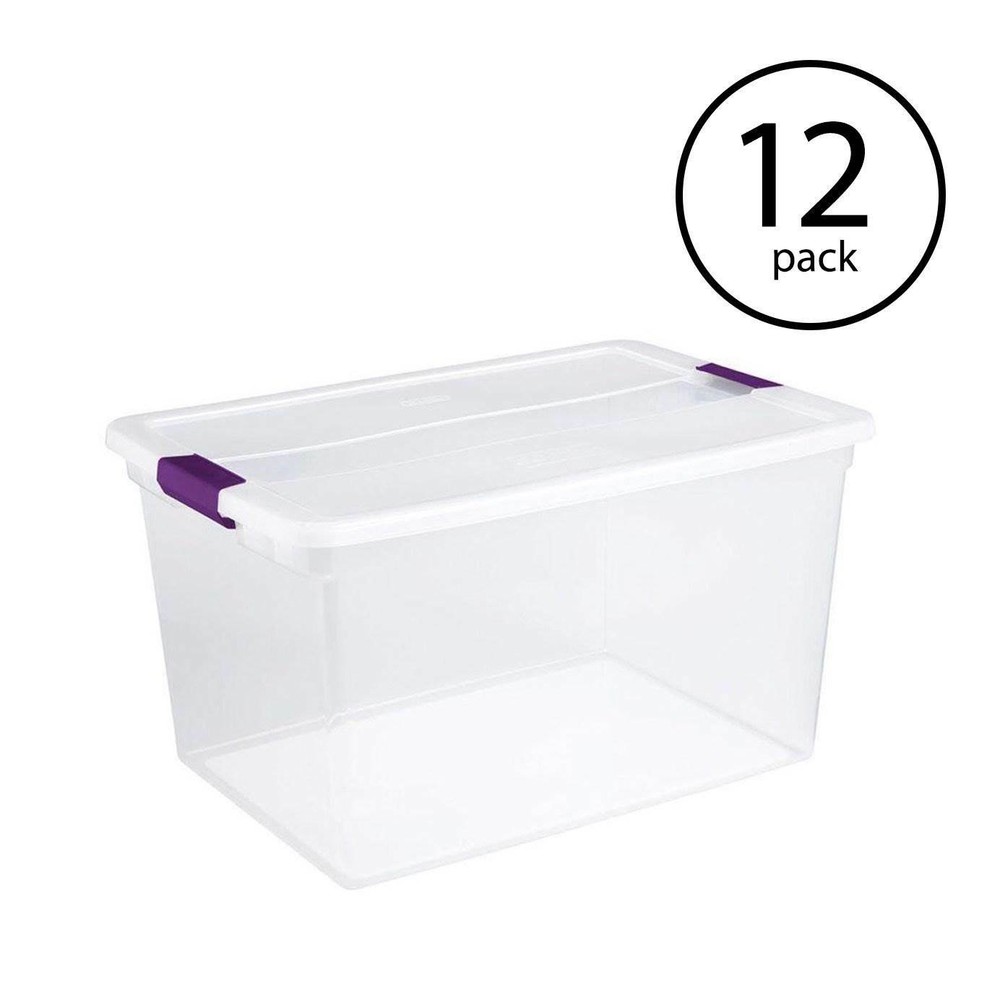 Sterilite 66 Quart Clear Plastic Latching Handle Storage Container Tote, 12 Pack