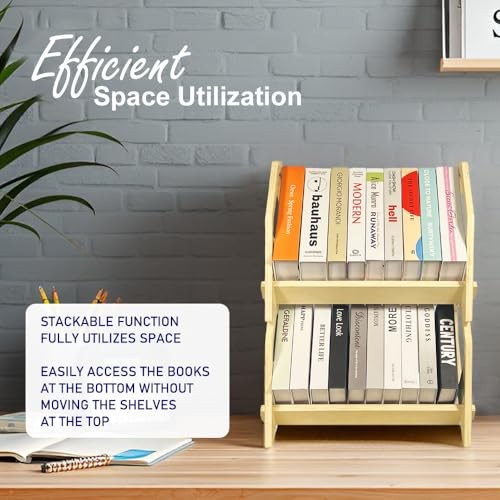 Desktop Bookshelf, Stackable Book Organizer with Handle, Storage Small Size