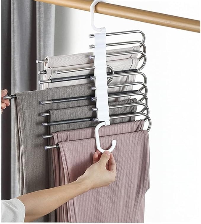 2 Pack 9 Layer Foldable Pants Hangers, White, Space Saving, Multifunctional