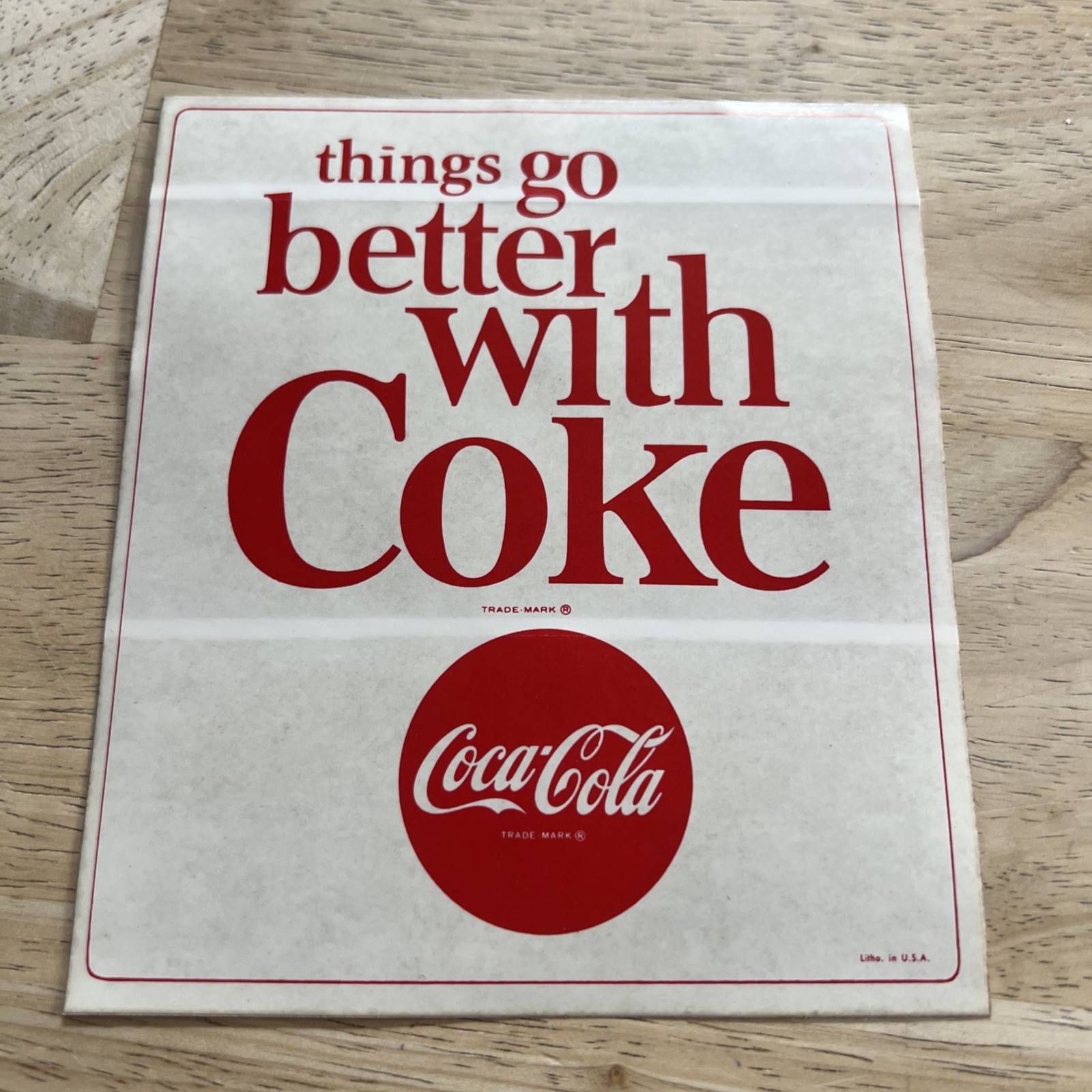 Vintage Coca Cola Stick on Decal Made In USA