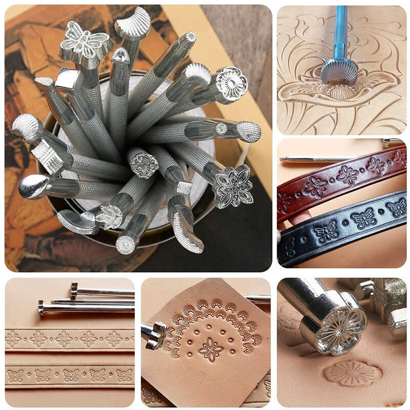 20PCS Different Special Shape Leather Stamp Set with Nylon Hammer for Working