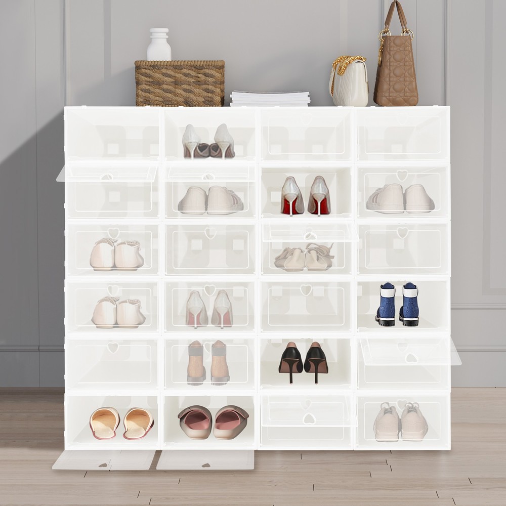 24pcs Shoe Storage Box Shoes Case Transparent Stackable Shoe Organizer Container