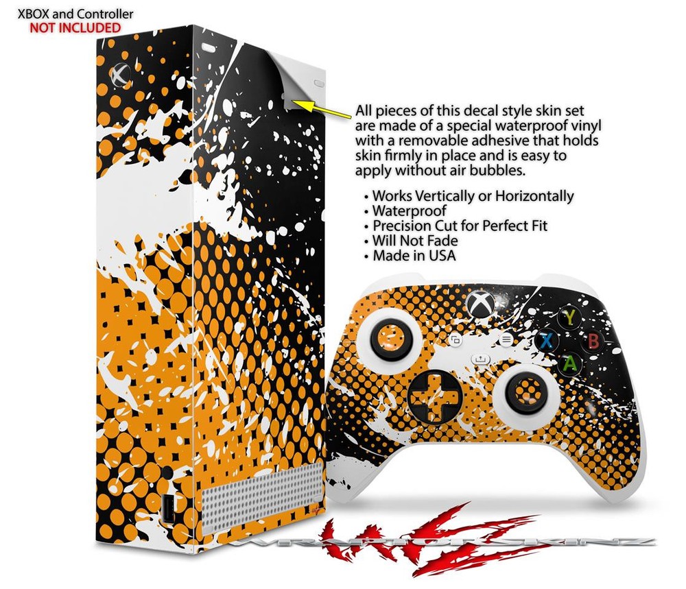 Skin Wrap for XBOX Series S Console Controller Halftone Splatter White Orange