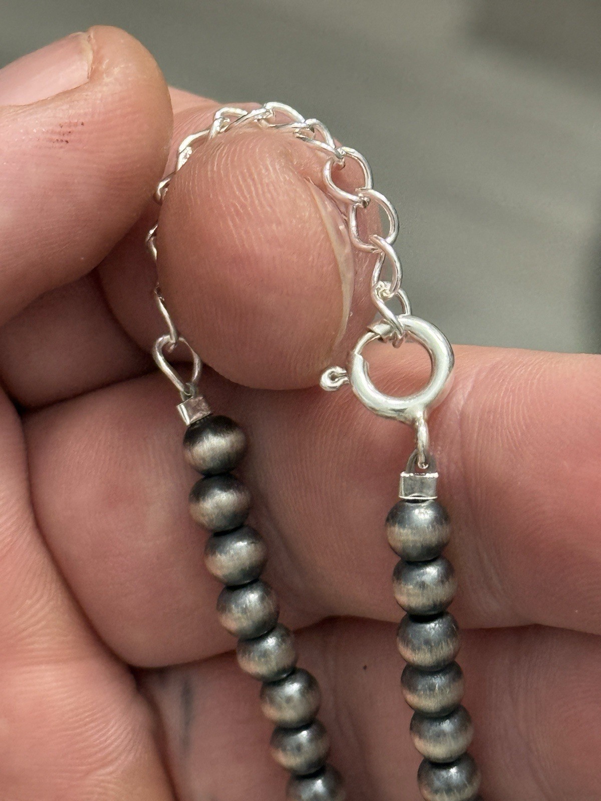 STERLING SILVER 5mm NAVAJO PEARL TURQUOISE CYLINDER BEADS BEADED NECKLACE .925