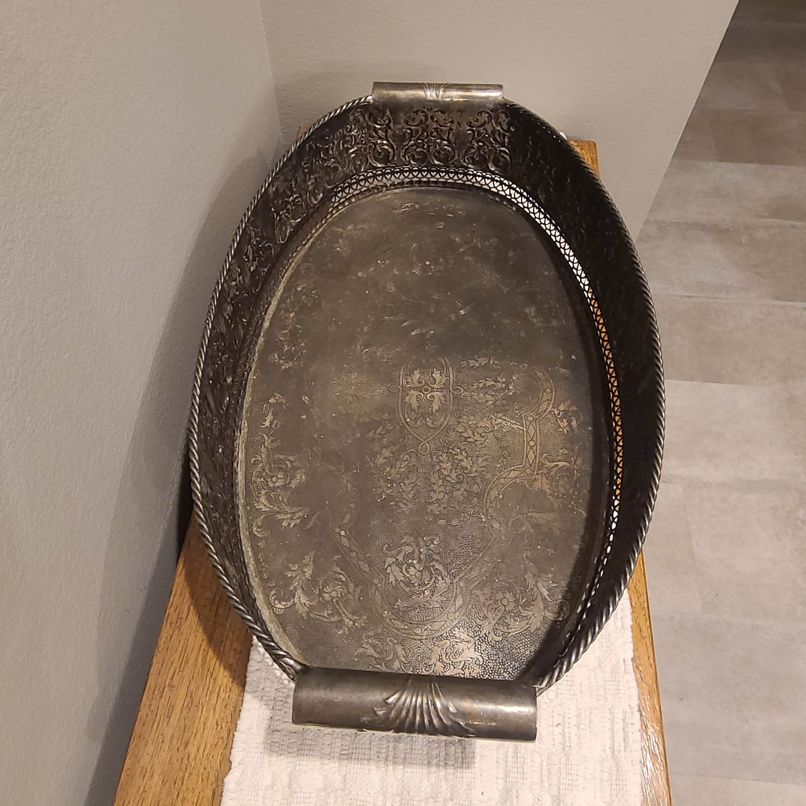 Castilian Imports Vintage Solid Brass Decorated Table Tray 27"X 16” X 6” Heavy