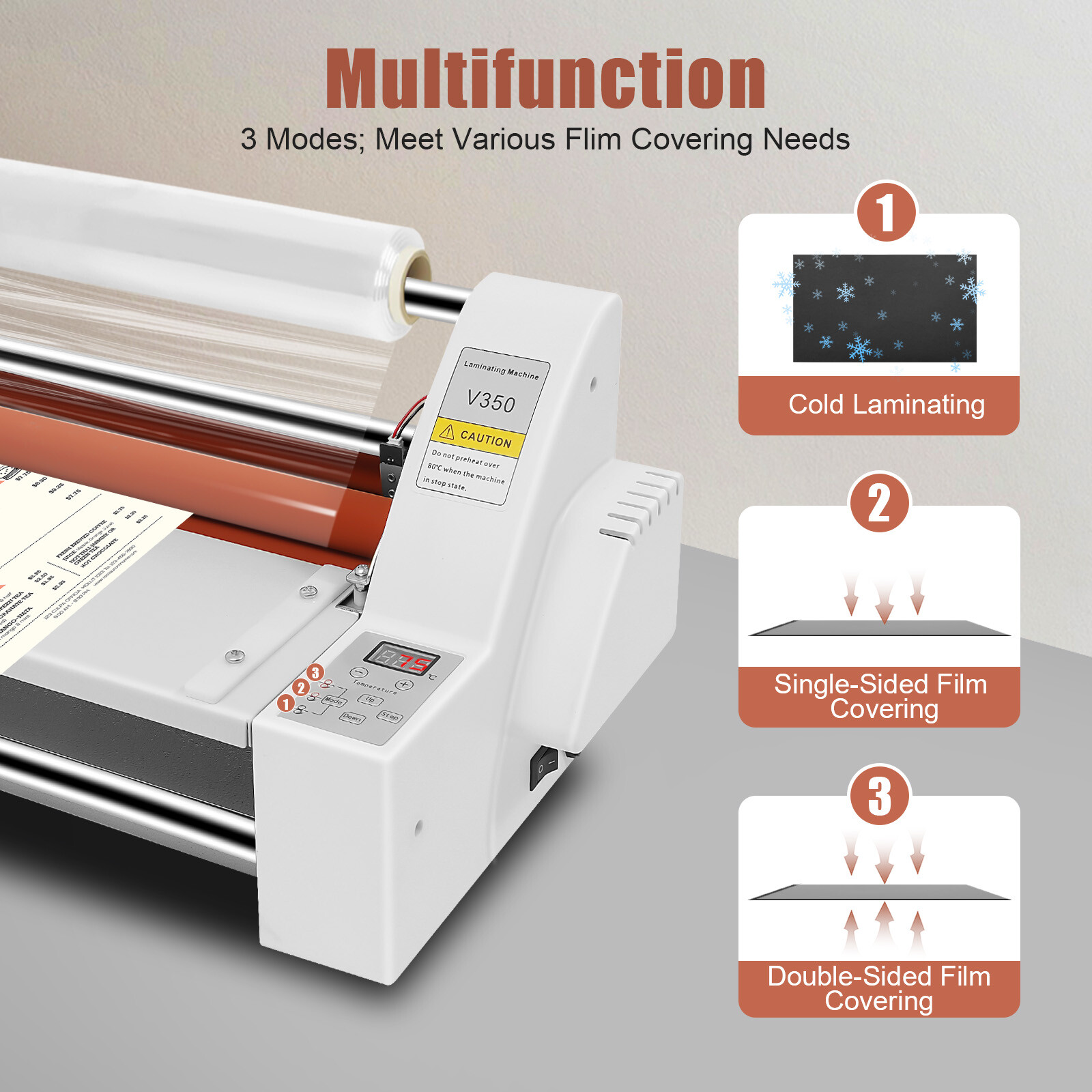 A3 Laminator Machine, V350 13inch Hot Cold Roll Laminating Machine Four Rollers