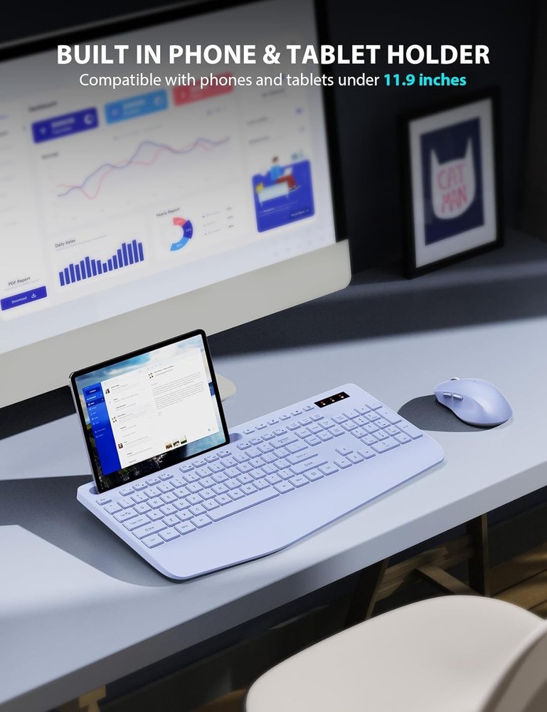 Wireless Keyboard and Mouse Combo - Full-Sized Ergonomic Keyboard with Wrist ...