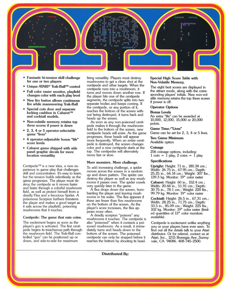 Centipede Atari Video Arcade Flyer / Brochure / Ad - Excellent -