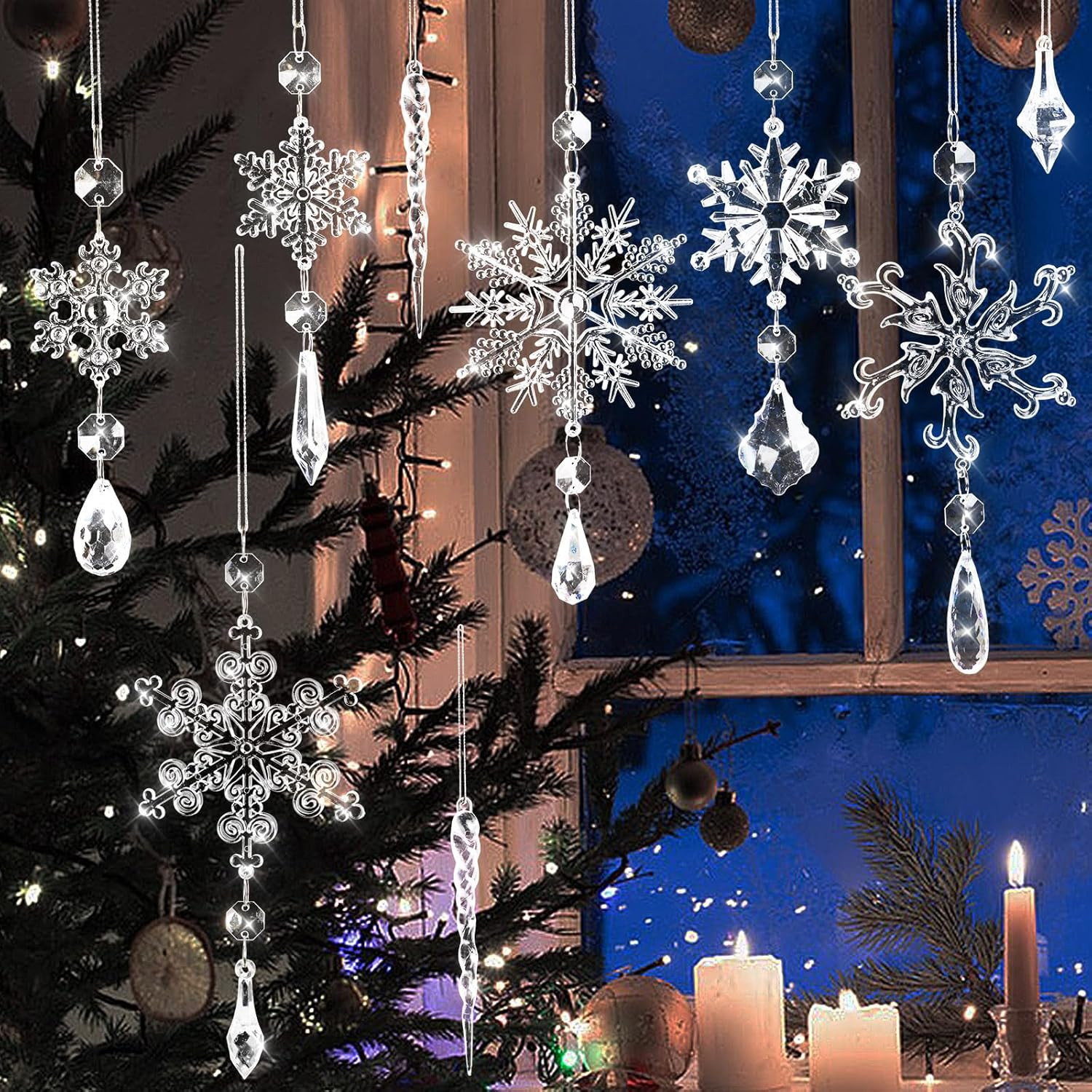 16Pcs Crystal Snowflake Christmas Tree Ornaments - Festive Holiday Decor