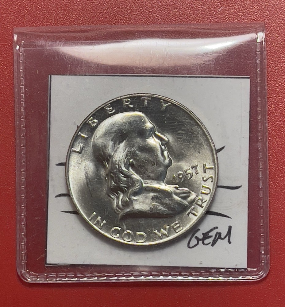 1957 D Franklin Silver Half Dollar, Choice to Gem Uncirculated.