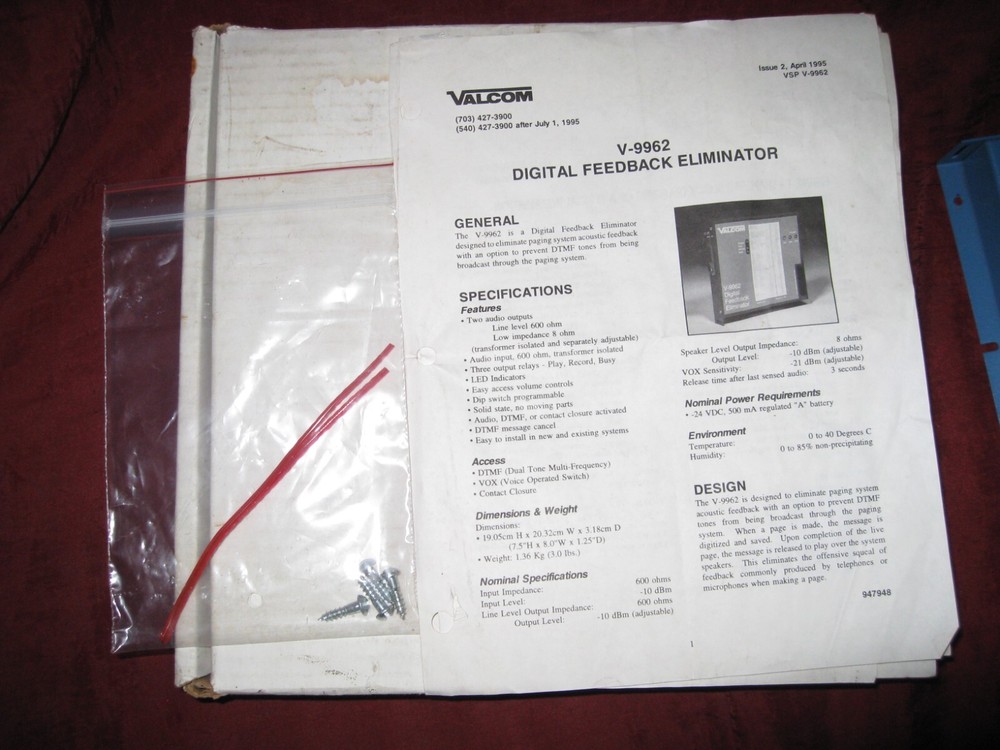 Valcom V-9962 Digital Feedback Eliminator for phone paging etc