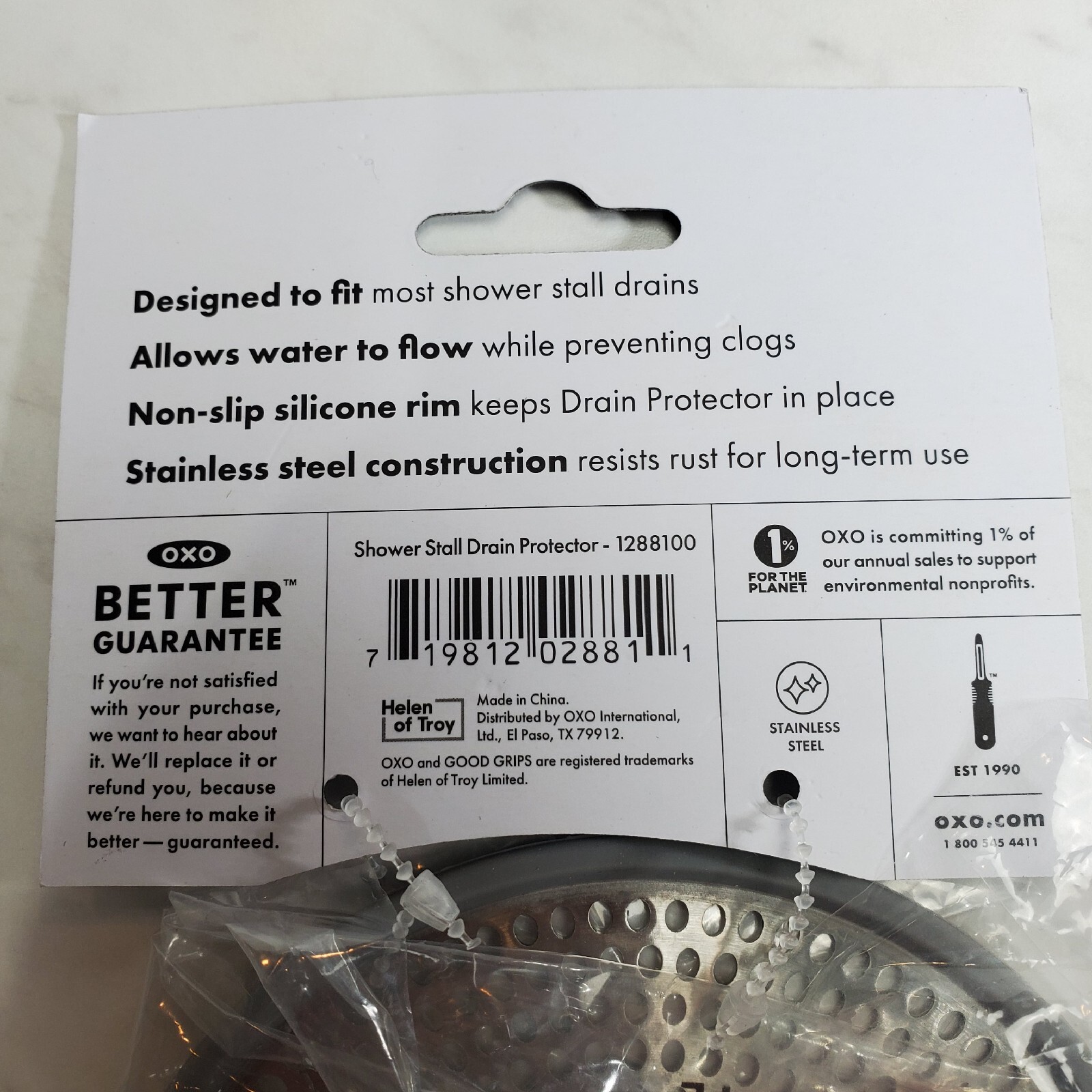 OXO Good Grips Shower Stall Drain Protector Stainless Steel Silicone Rim