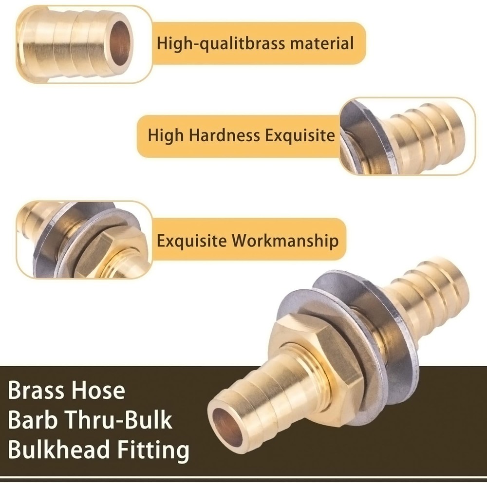 3/4" Brass Hose Barb Thru-Bulk Bulkhead Barb,