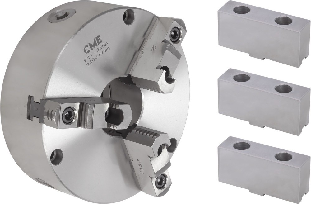 10" 3-JAW SELF-CENTERING CHUCK, plain back, Front Mounting W. 3 Extra Soft Jaws