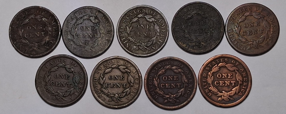 1833-1841 Large Cent Set - 9 Pieces