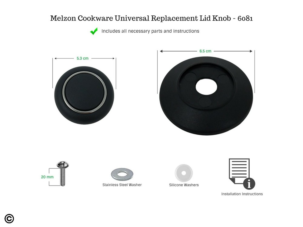 Melzon Cookware Universal Replacement Lid Knob – Heat Resistant, Bakelite, Black