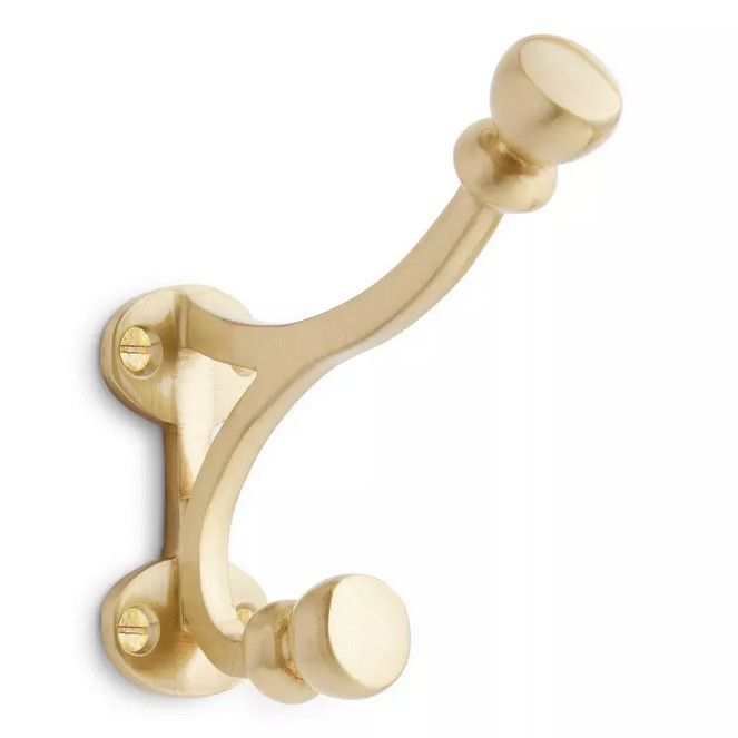 Signature Hardware - Solid Brass Double Coat Hook - Satin Brass