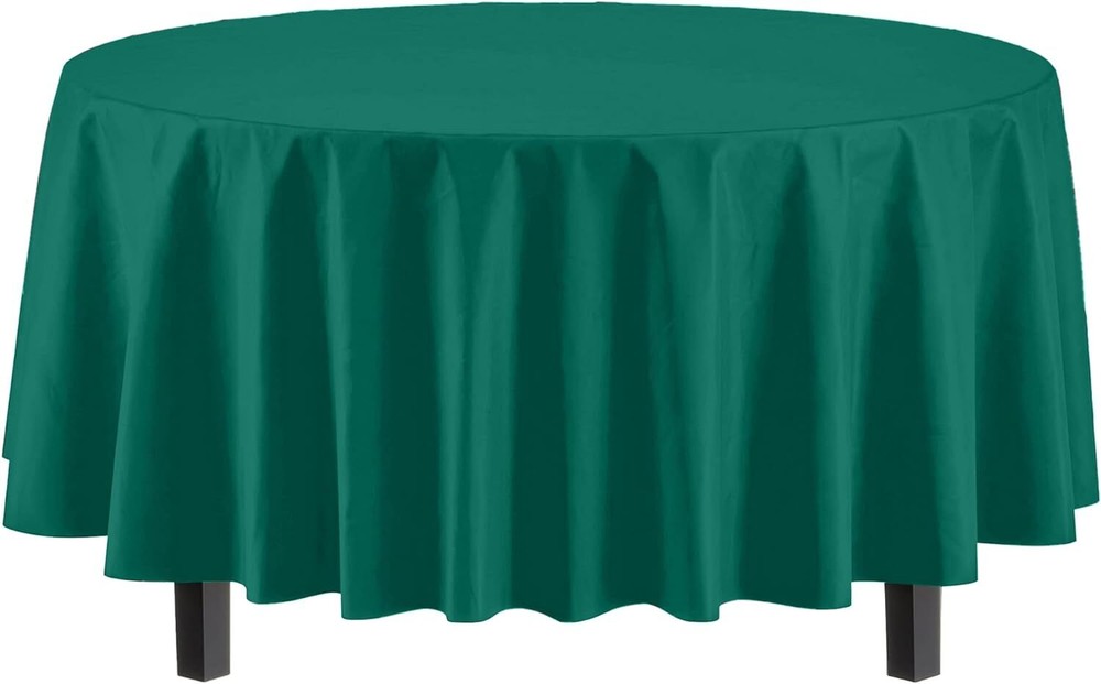 12-Pack Premium Plastic 84-Inch Round Tablecloth - Dark Green