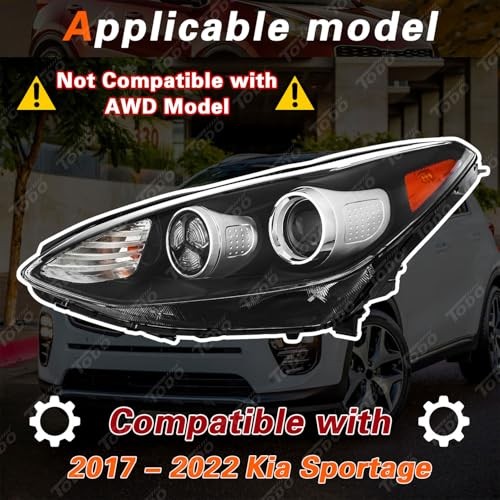 Headlight Assembly Compatible with 2017-2021 Kia Sportage, Halogen Driver side