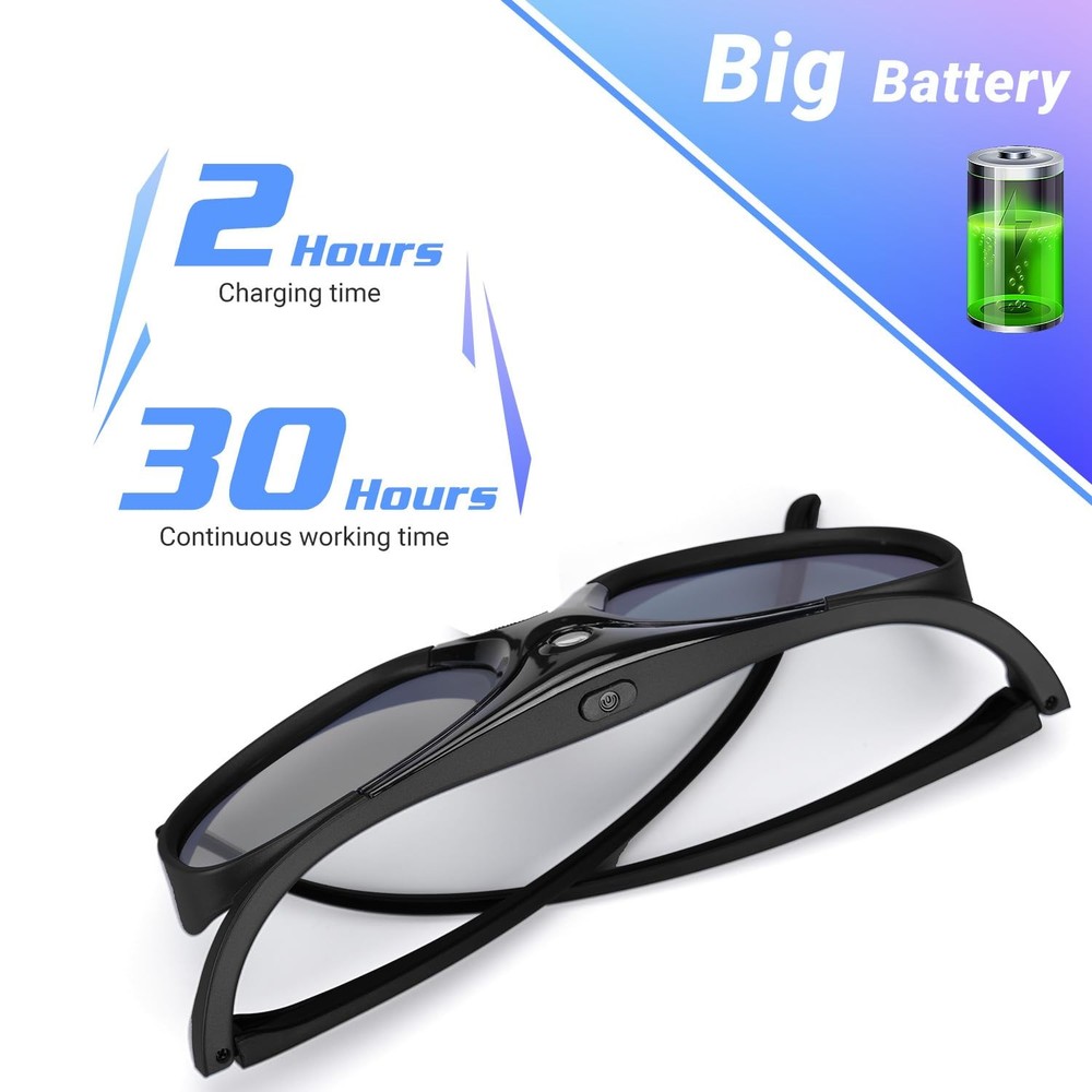 2 Pack DLP Link 3D Glasses for Projector, ELEPHAS 144Hz 2 Pack, Black
