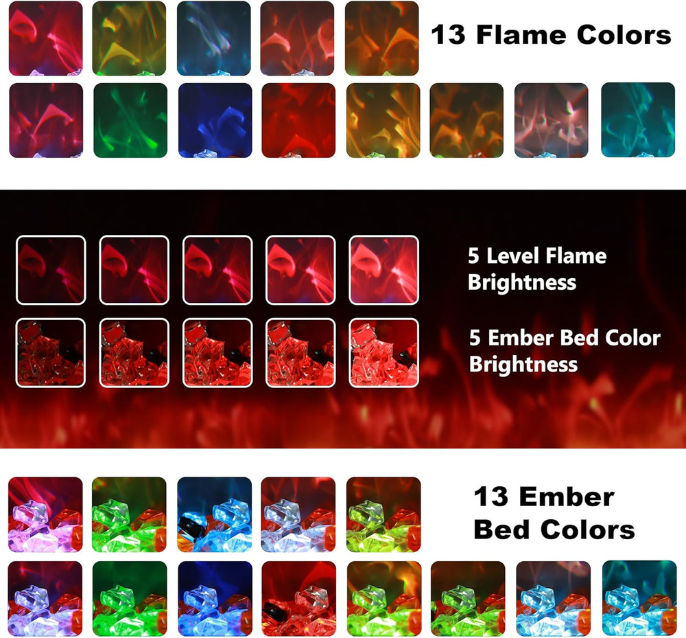 60" Wall-Mounted Electric Fireplace with Remote, Timer & Adjustable Flame Color