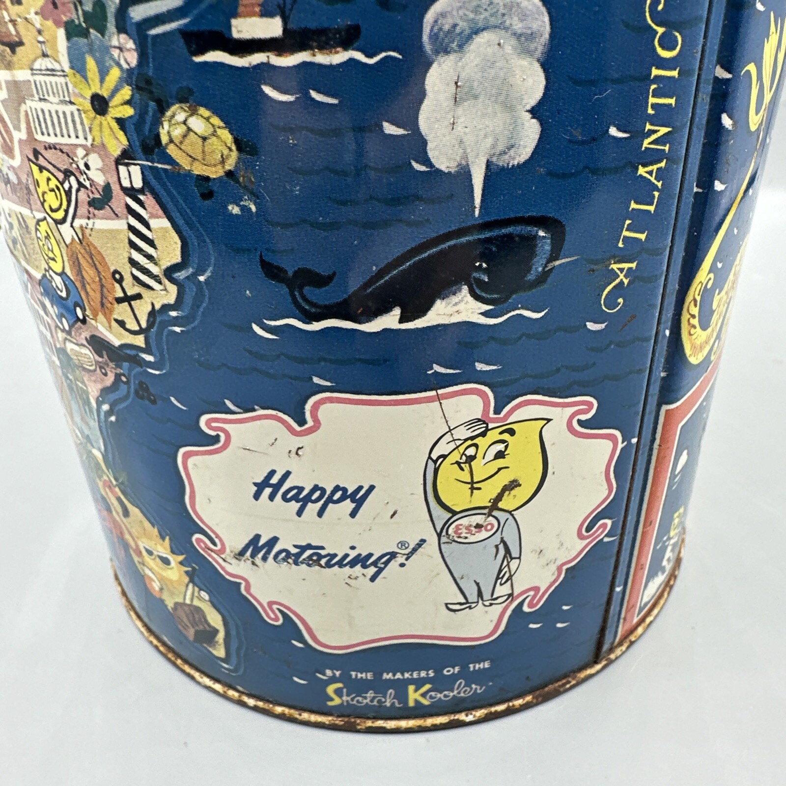 Vintage ESSO Skotch Cooler Thermos Happy Motoring Water Jug Characters USA Map
