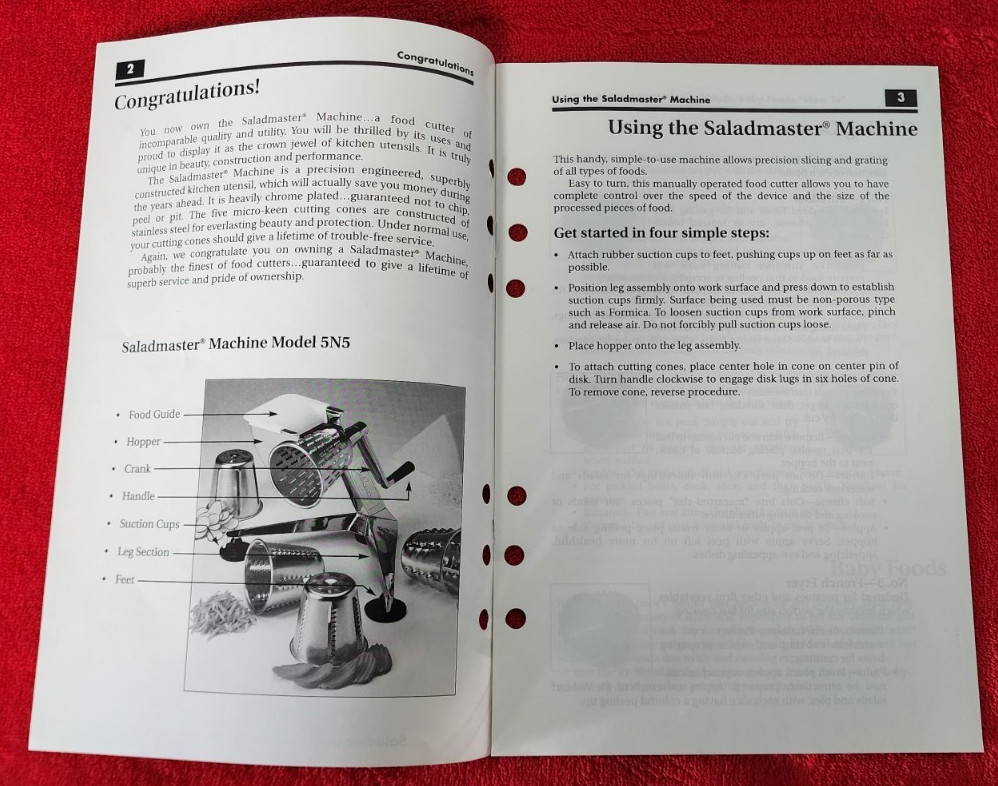 Saladmaster Machine 5N5 Instruction Manual 1990s Using Machine, Cutting Cones