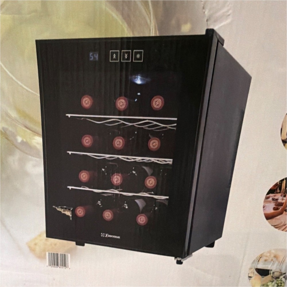Emerson 12 Bottle Black Wine Fridge, Digital Display, Touch Control