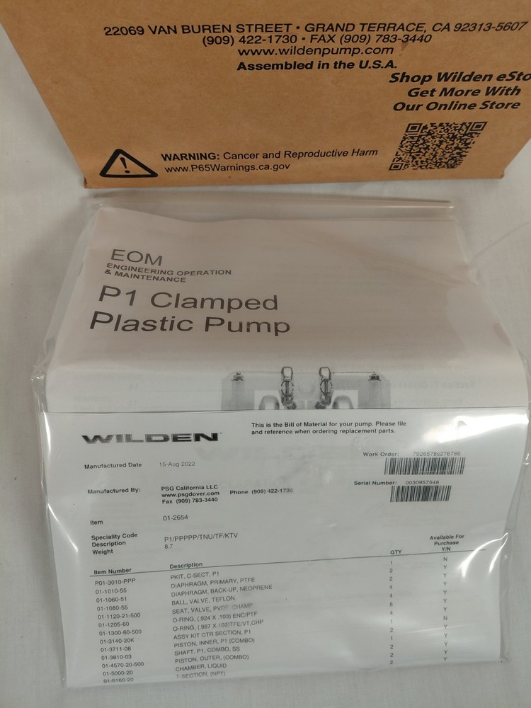 AODD Wilden Diaphragm Pump, Polypropylene, 3/4" Pro-Flo, Clamped, Threaded