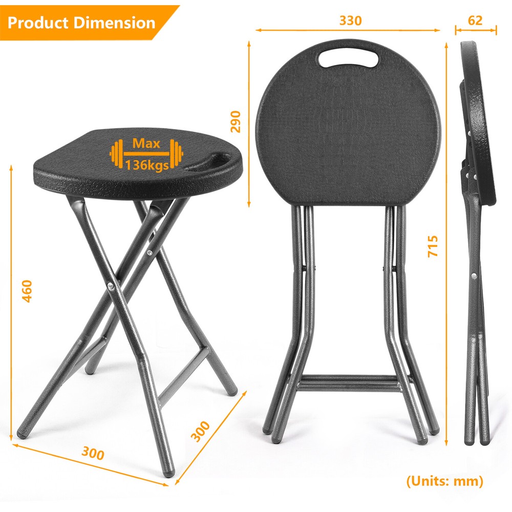2 Pack Foldable & Portable Stool Chairs w Handle, Collapsible Stool Chairs