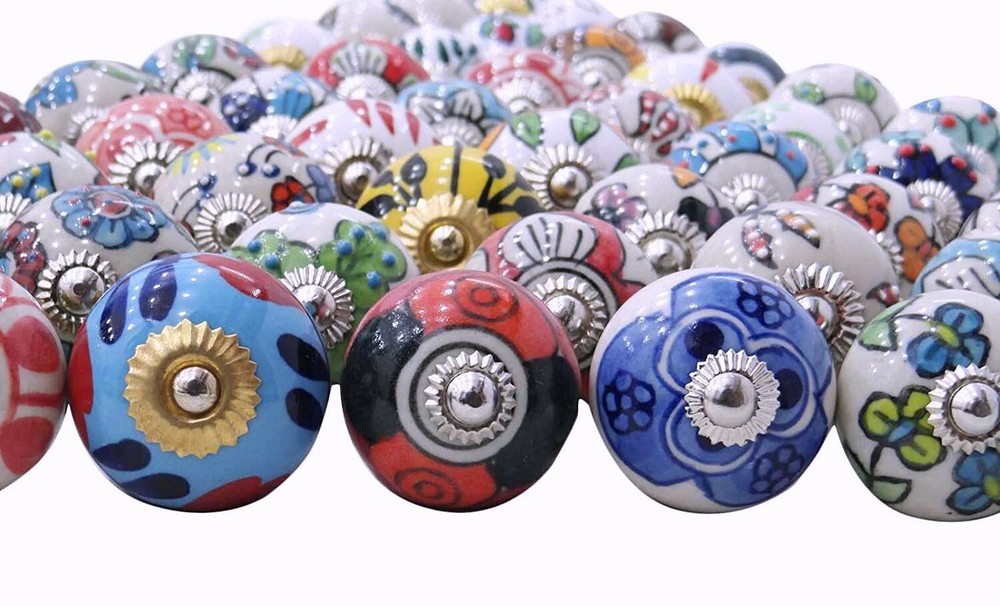 Indian Wholesale 50 PC handmade Floral Printed Ceramic knobs Door Handle