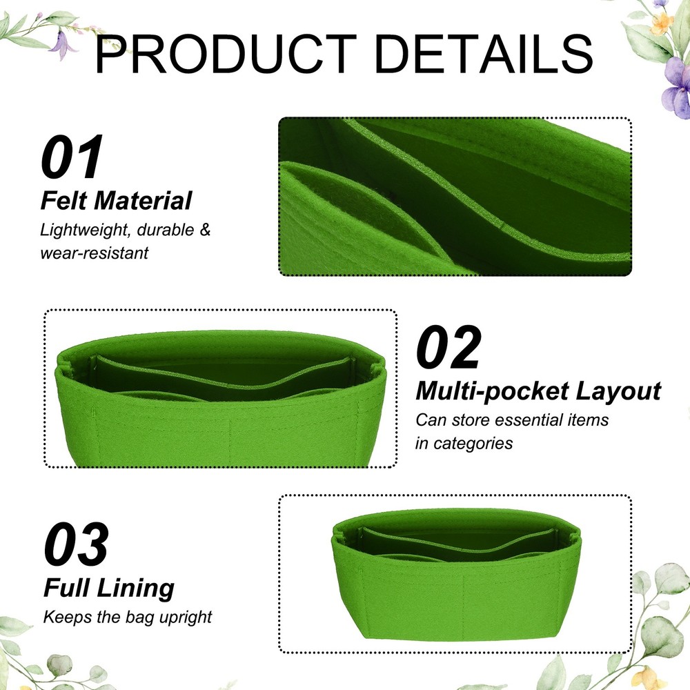 Purse Organizer Insert, Mini Felt Handbag Organizer, Grass Green