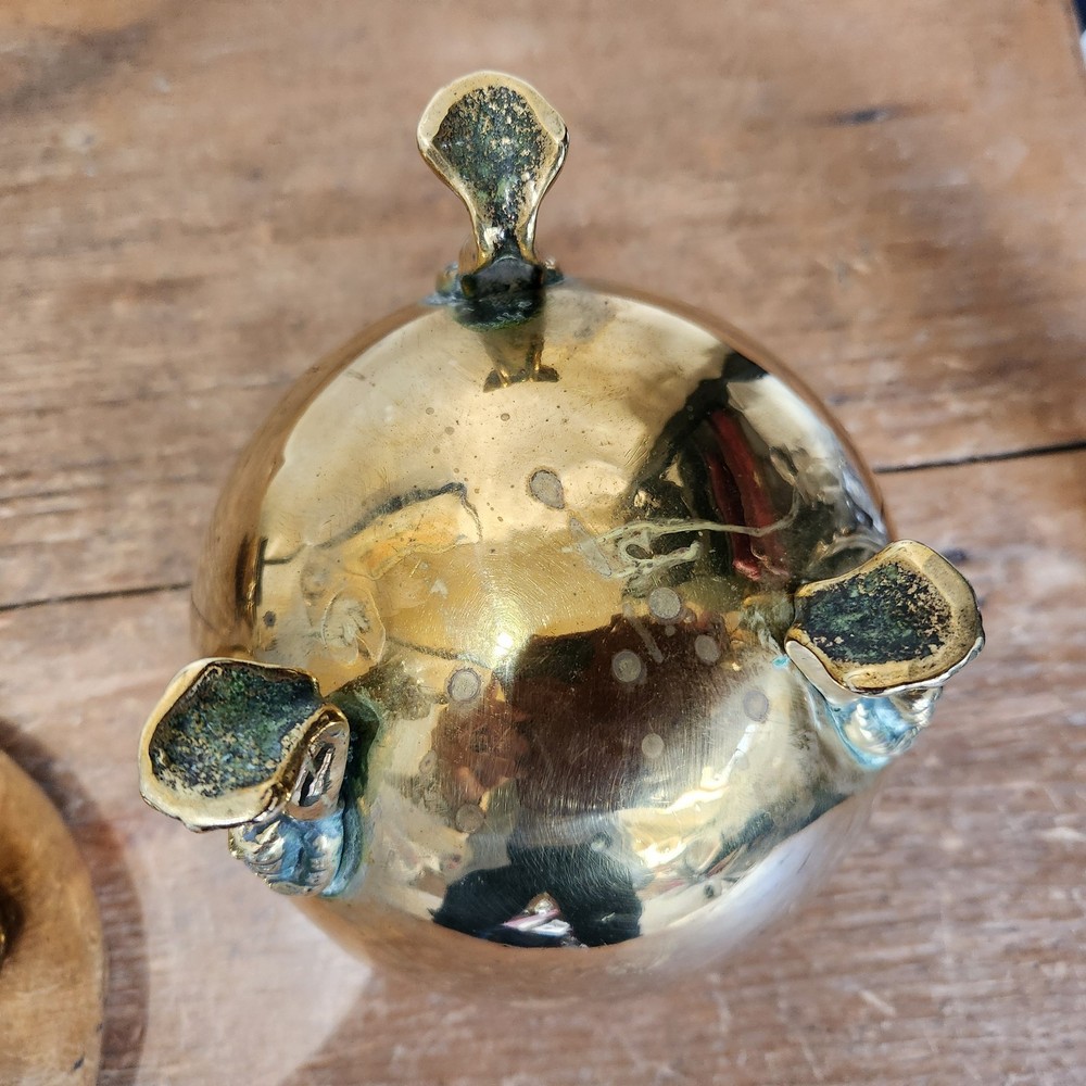 Antique Solid Brass Three Small/Medium Cache Pots on Styalised Liohead/Paw Feet